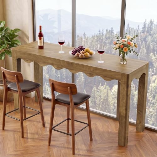 Tribesigns 59" Bar Table, Farmhouse Counter Height Pub Table, Rectangle High Top Dining Table with Wavy Apron, Home Bar Units for Bistro, Kitchen, Balcony,Dining Room, Living Room (Rustic Brown)