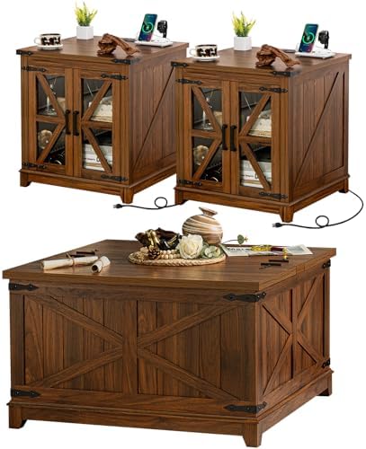 Joaxswe Farmhouse Coffee Table Set 3, End Table and Coffee Table