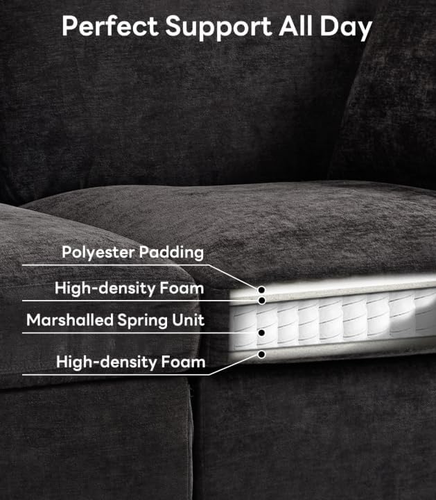 Iroomy Modular Sectional Couch for Living Room, Spring Cushion Seating, Modern Convertible Cloud Sofa with Ottoman, Black