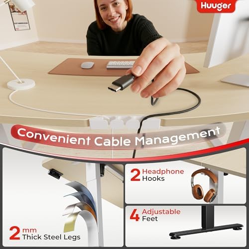 Huuger 55 X 24 Inch Electric Standing Desk with Power Outlets and USB-C Port, Height Adjustable Desk, Sit Stand Desk for Home Office, Computer & Gaming Desk with 3 Presets, Stable Steel Frame, Marple