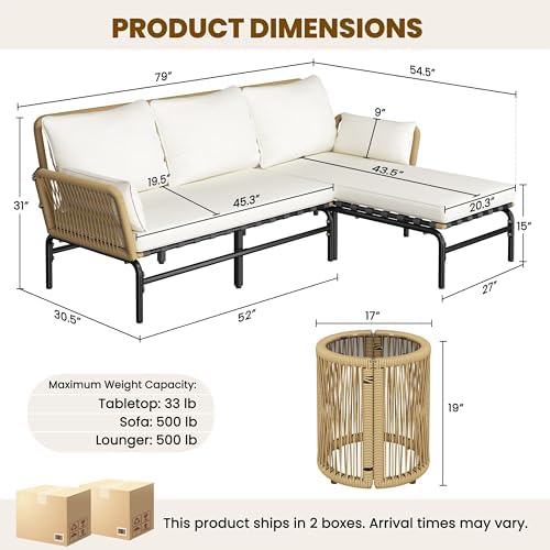 Yaheetech 3 Pieces L-Shaped Conversation Set, Outdoor Patio Furniture Set