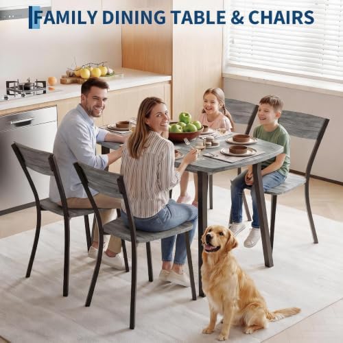 Garvee 5 Piece Dining Table Set for 4 with Trapezoid Back Chairs, Gray