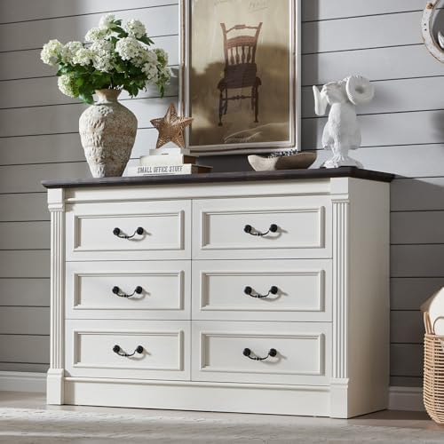 Aitjunz Farmhouse 47'' Wide 6 Drawer Dressers for Bedroom, Antique White