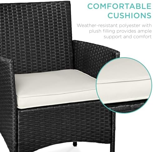 Best Choice Products 3-Piece Outdoor Wicker Conversation Bistro Set, Space Saving Patio Furniture for Garden w/Side Table - Black/White Sand