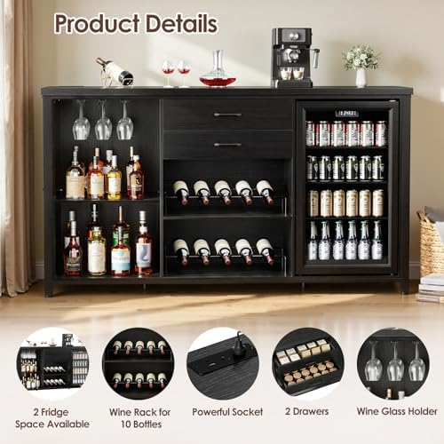 Leteuke Coffee Bar Cabinet with 2 Fridge Space, 70.8" Large Wine Cabinet