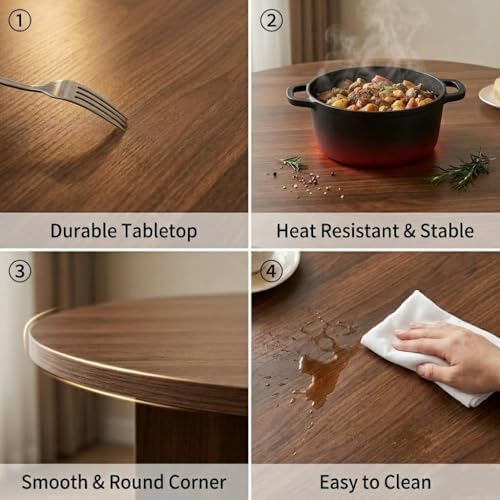 HIPIHOM MDF Round Dining Table 39.4 Inch Modern Minimalist Kitchen Table | V-Leg Sturdy Home Dining Table | Small Apartment Round Table for 4-6 People | Scratch & Water Resistant Easy-Clean Surface