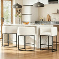 26" H Counter Height Bar Stools Set of 3, Modern Barrel Counter Stools with Backrest and Arms, Linen Fabric Upholstered Accent Barstools for Kitchen Island,Support 450 LBS (White)
