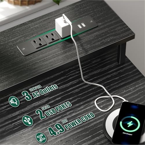 Korfile 55 Inch Gaming Computer Desk with Power Outlets,LED,5 Drawers,Black