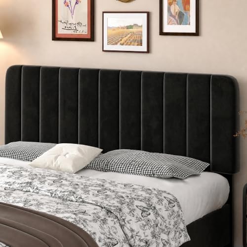 VECELO King Size Upholstered Bed Frame with 4 Drawers and Headboard, Velvet Platform Storage Bedframe, Wooden Slats Support, No Box Spring Needed,Black
