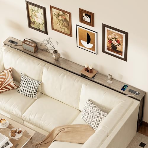 SUPERJARE 110.2 inch Narrow Behind Couch Table with Charging Stations