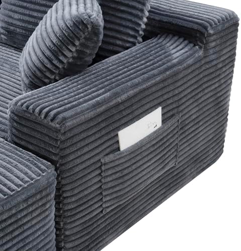 106-Inch Oversized U-Shaped Left Facing Corner Compressed Sofa Modular Boneless Cloud Sectional Sofa Floor Foam Couch W/Chaise & Ottoman, Corduroy Corner Boneless Cloud Couch