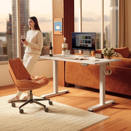 FEZIBO Standing Desk 63 × 28 Inch Electric Height Adjustable, White