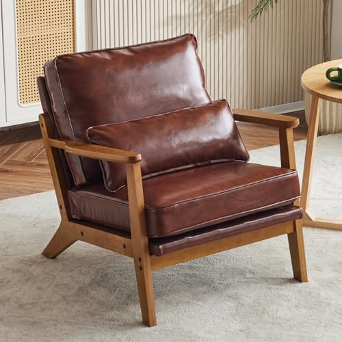 Karl home Mid-Century Lounge Accent Chair, Red-Brown