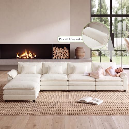 Oprisen 154" Modular Sectional Sofa, Comfy Deep Cloud Couch with Ottoman