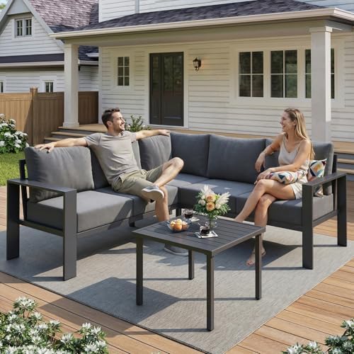 UDPATIO 6-Piece L Shaped Outdoor Sectional Sofa, 6" Thick Cushion