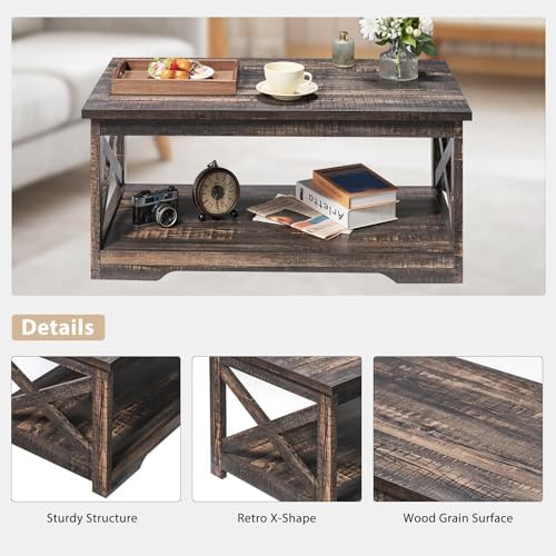 AMERLIFE 4 Piece Farmhouse Table Set with 66" TV Stand, Dark Oak