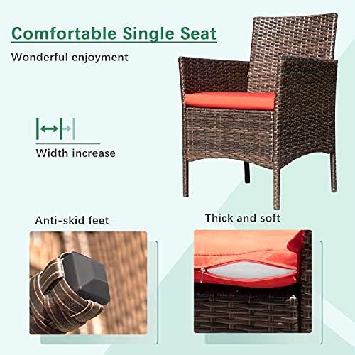 Greesum Patio Furniture 4 Pieces Conversation Sets,Brown and Red