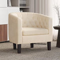 BELLEZE Accent Barrel Arm Chair, Modern Comfy Upholstered Tufted Club Chair with Sturdy Legs and Linen Fabric for Bedroom Living Room - White