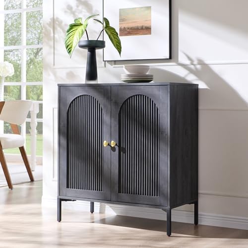 IFGET 34" Tall Modern Arch Sideboard Buffet Cabinet with Storage, Dark Grey