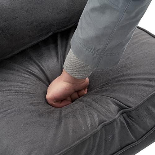 Bonnlo Microfiber Dark Grey Mid Century Modern Accent Chair, Soild Wood Padding Lounge Armchairs Side Sitting Chairs for Living Room, Bedroom, Guest Room