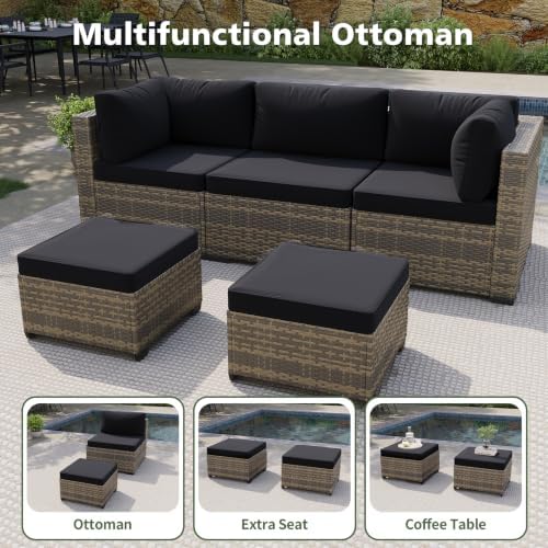Aoxun Patio Furniture Sets, 11-Piece Outdoor Furniture with Ottoman, Wicker Conversation Set Sectional Sofa for Backyard, Poolside, Garden