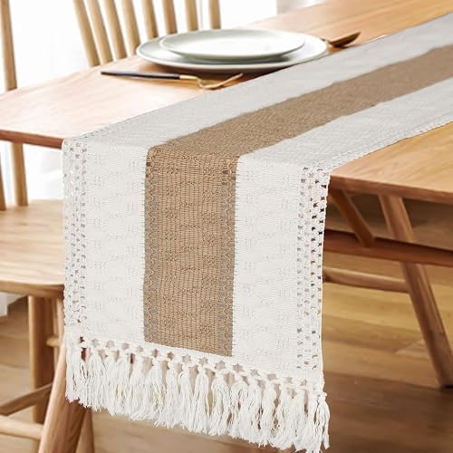 FEXIA Boho Table Runner for Fall Home Decor 12x60 Rustic with Tassels