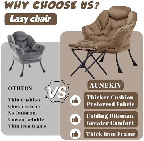 Lazy Chair with Ottoman, Comfy Reading Chair, Brown