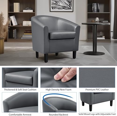 Yaheetech Accent Chairs Set of 2, Faux Leather Barrel Armchairs Gray