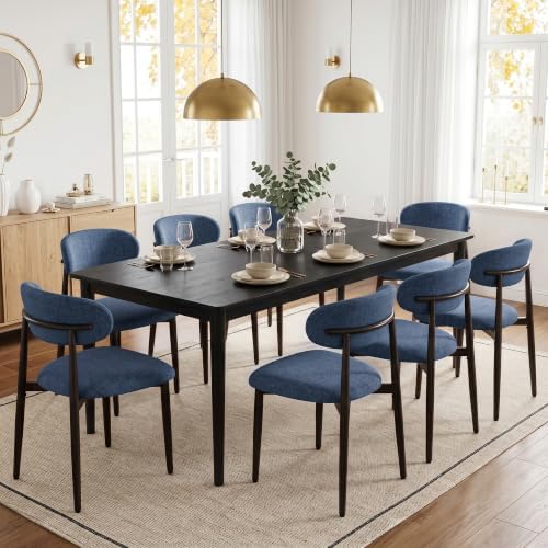 UVV Dining Chairs Set of 6, Metal Kitchen Chairs with Modern Fabric Upholstered for Dining Room, Navy Blue