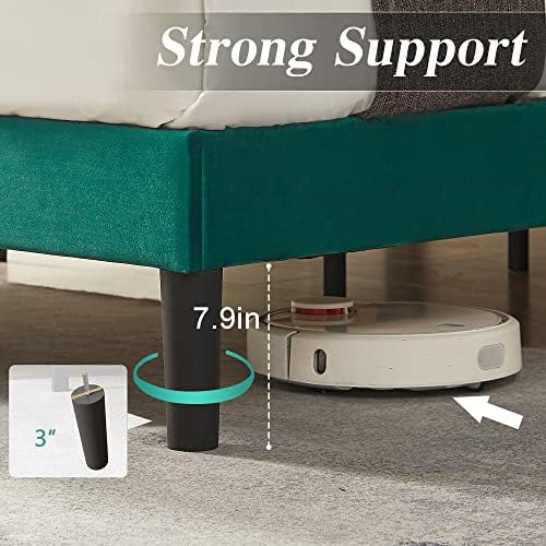 VECELO Full Size Bed Frame with Upholstered Headboard, Dark Green