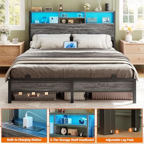 Aheaplus Headboard for Full Size Bed with Storage, Headboards with Outlets