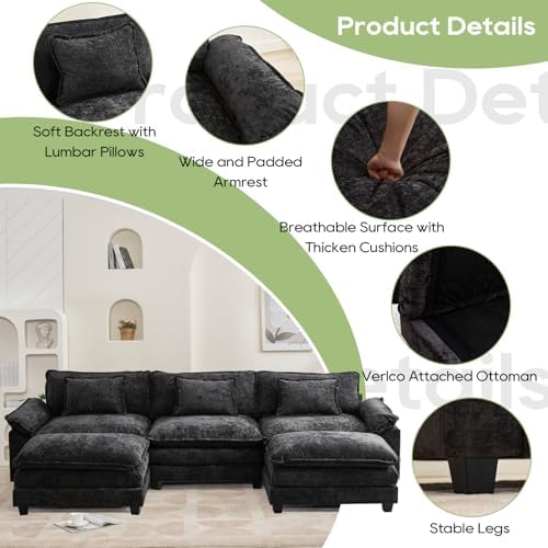 Oprisen 120" Modular Sectional Sofa, Comfy Deep Cloud Couch with Ottoman