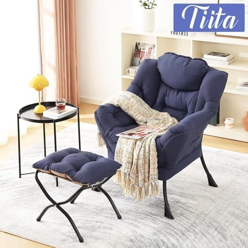 Tiita Lazy Chair with Ottoman, Comfy Reading Accent Chair, Navy