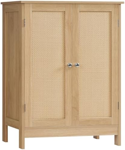 Iwell Storage Cabinet, Rattan Cabinet with Adjustable Shelf, for Living Room, Entryway, Kitchen, Home Office, Nature