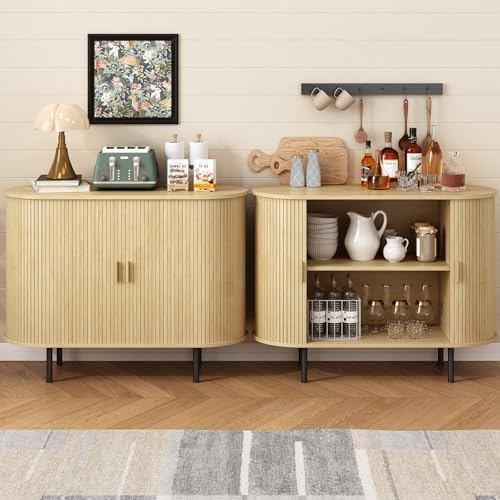 ONBRILL 40" Sideboard Buffet Cabinet, Sliding Door/Adjustable Shelf, Oak