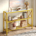 Hoctieon Gold Console Table, 3 Tier Entryway Table with Shelves, Narrow Sofa Table for Hallway, Living Room, Foyer, Office, 42" x 12", Gold and White