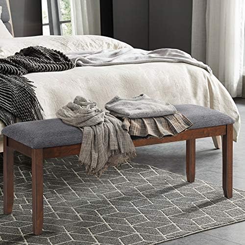 GIANTEX Dining Room Bench with Upholstered Padded Seat, 660lbs Capacity, 47" x 15.5" x 19.5" Ottoman, Wood Kitchen Table Bench for Entryway, Bedroom End of Bed, Grey