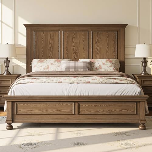 AMERLIFE Solid Wood Queen Bed Frame with 65.2" High Headboard