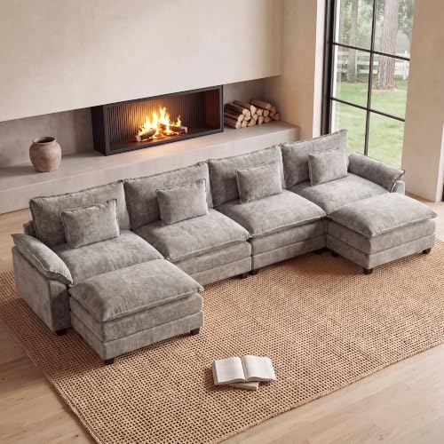 Oprisen 154" Modular Sectional Sofa, Comfy Deep Cloud Couch with Ottoman