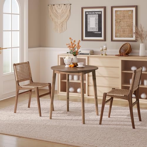 HOOBRO Bamboo Dining Table, Round Dining Table for 2, 27.5" Kitchen Table for Small Space, Writing Table, Easy to Assemble, for Dining Room, Living Room, Office, Kitchen, Apartment, Brown BR71CZ01G1