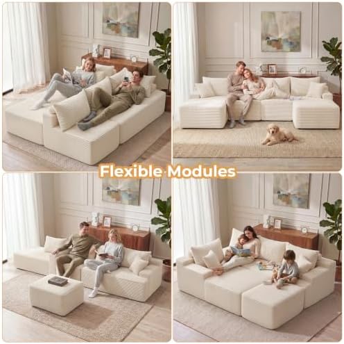 Mangodan Cloud Sectional Couch, Boneless Couches for Living Room, Beige