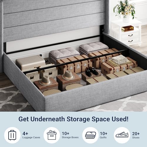 Allewie King Size Lift Up Hydraulic Storage Bed Frame Light Grey