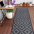 SAND MINE Waterproof Outdoor Rug, Plastic Reversible Rug, Modern Area Rug, Large Floor Mat for Outdoors, RV, Patio, Backyard, Deck, Picnic, Beach, Camping (2.5' x 8', Black Grey Lattice)