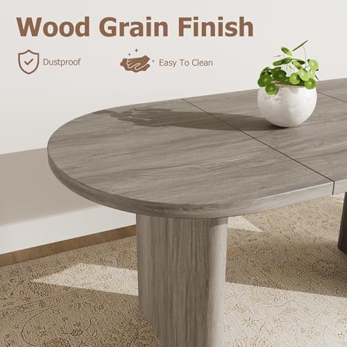 GarveeHome 63" Long Oval Dining Table with Wooden Base for 4-6 People
