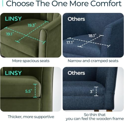 LINSY Accent Chair with Ottoman, Modern Barrel Chair Small Armchair Reading Chair with Footrest, Comfy Round Arms Chair for Living Room Bedroom Reading Room, Velvet, Dark Green