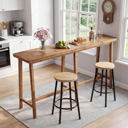 78.7" Solid Wood Bar Table with Footrest, Rustic Brown