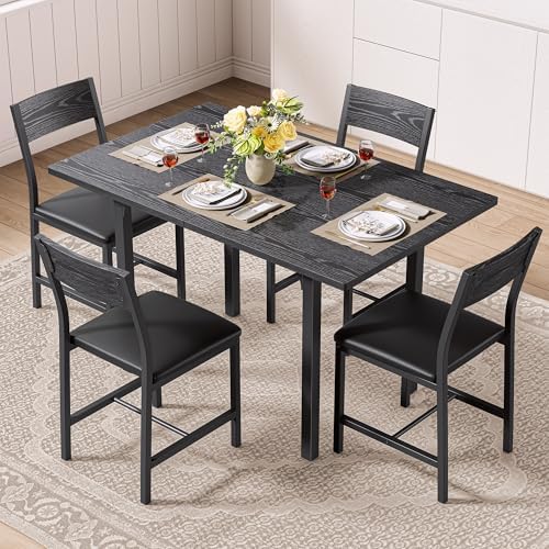 IRONCK Dining Table Set for 4, Extendable Kitchen Table Chairs Set of 4