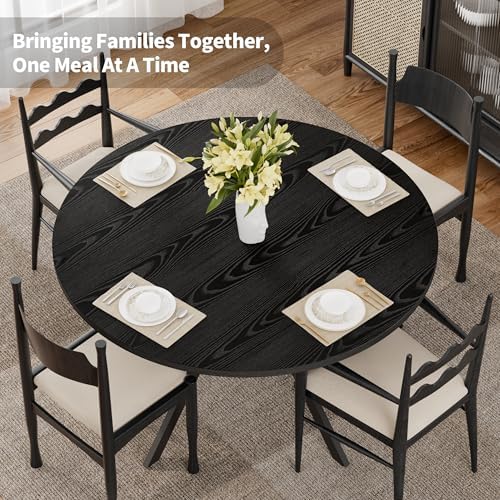 Black Wood Dining Table for 2-4, 42 Inch Round Kitchen Table with Storage