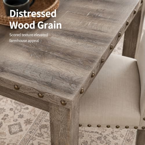 Morden Fort Dining Table Set for 6, Farmhouse Wooden Table & Upholstered Bench & 4 Dining Chairs, Kitchen Dining Set with Nailhead Accents, Rectangular Table Sets for 6 for Kitchen/Dining Room