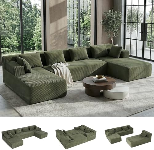MONVANE 141" U-Shaped Modular Sectional Sofa, Green